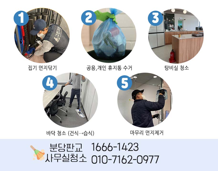 사무실청소가 진행되는 순서입니다.